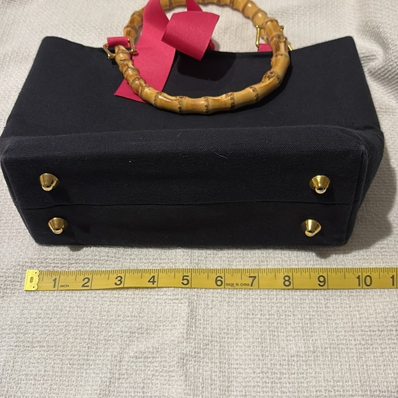 Keeks & Brie Navy Blue with Bright Pink Ribbon Handbag Satchel - Picture 8 of 11